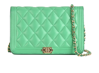 Boy Wallet On Chain, &pound;1,600, Handbags, Green, Lambskin Leather, Front view